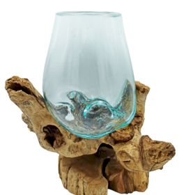 Gesmolten Glas op hout met standaard - Large Bowl