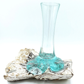 4x Gesmolten Glas op Whitewashed Stronk - Small - Vaas