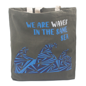 3x Bedrukte Katoenen Tas - We are Waves - Grijs, Blauw en Naturel