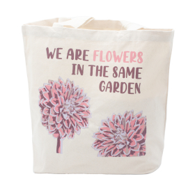 3x Bedrukte Katoenen Tas - We are Flowers - Olijfgroen, Roze and Naturel