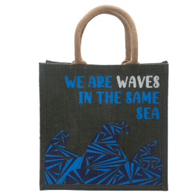 3x Jute Tas met Print - We are Waves - Grey, Blue and Natural