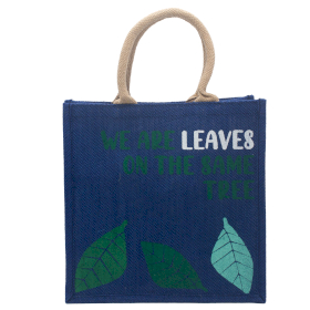 3x Jute Tas met Print - We are Leaves - Yellow, Blue and Natural