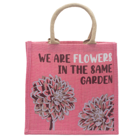 3x Jute Tas met Print - We are Flowers - Olive, Pink and Natural