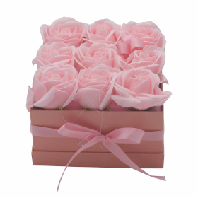 Zeep Bloemen Cadeau Set - 9 Roze Rozen - Vierkant