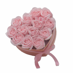 Zeep Bloemen Cadeau Set - 13 Roze Rozen - Hartvorm