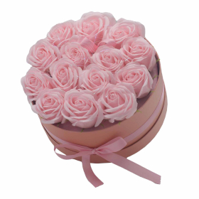 Zeep Bloemen Cadeau Set - 14 Roze Rozen - Rond