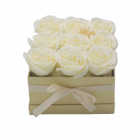 Zeep Bloemen Cadeau Set - 9 Crème Rozen - Vierkant