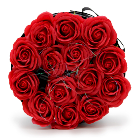 Zeep Bloemen Cadeau Set - 14 Rode Rozen - Rond