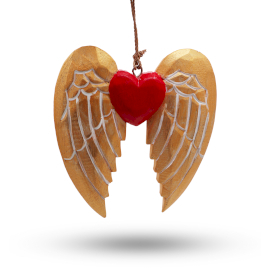 2x Gouden Xmas Angel Wing & Heart - wit detail