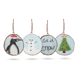 Let it Snow - Handgeschilderde Log Xmas Decor (set van 4)