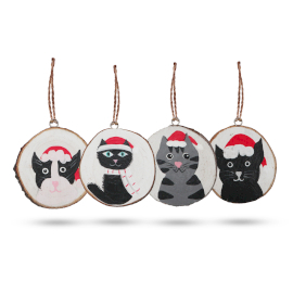 Kerstkatten - Handgeschilderde Log Xmas Decor (set 4)