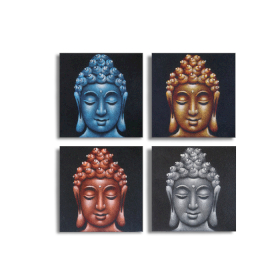 Set van 4 Boeddha Hoofden Zand Detail 30x30cm