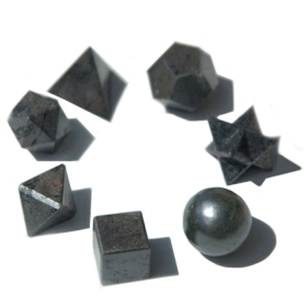 Geometrische Set van Zeven Stuks Zwarte Agaat