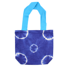 Natuurlijke tie-dye katoenen tas (8 oz) - 38x42x12cm - Blauwe ringen - Blauw handvat