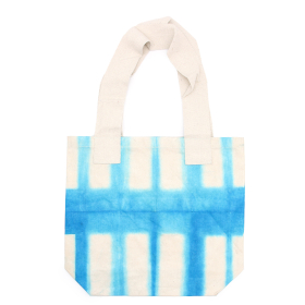 Natuurlijke tie-dye katoenen tas (8 oz) - 38x42x12cm - hemelsblauwe blokken - natuurlijk handvat