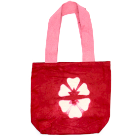 Natuurlijke tie-dye katoenen tas (8 oz) - 38x42x12cm - kastanjebruine bloem - roze handvat