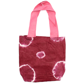 Natuurlijke tie-dye katoenen tas (8 oz) - 38x42x12cm - kastanjebruine ringen - roze handvat