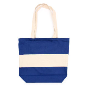 Tweekleurige katoenen tas - 38x42x12cm - Blauw en natuurlijk - 10oz