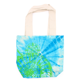 Tie-Dye Katoenen Tas (6oz) - 38x42x12cm - Zeeschelp - Blauw/Groen - Groen handgreep