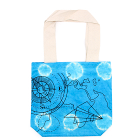 Tie-Dye Katoenen Tas (6oz) - 38x42x12cm - Kompas - Blauw - Natuurlijk handgreep