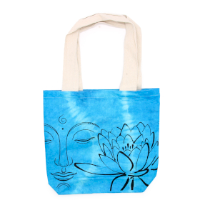 Tie-Dye Katoenen Tas (6oz) - 38x42x12cm - Lotus Boeddha - Blauw - Natuurlijk handgreep