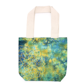 Tie-Dye Katoenen Tas (6oz) - 38x42x12cm -  Mandela - Groen/Blauw - Natuurlijk handgreep