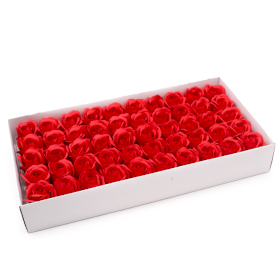 50x Ambachtelijke Zeepbloemen - Med Rose - Red With Black Rim