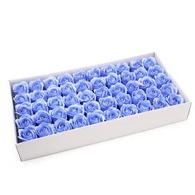 50x Ambachtelijke Zeepbloemen - Med Rose - Blauw Met Zwarte Rand