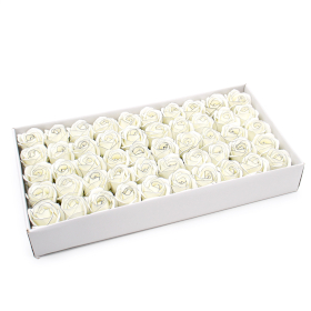 50x Ambachtelijke Zeepbloemen - Med Rose - Ivory With Black Rim