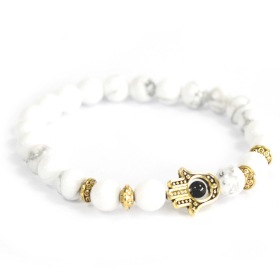 3x Edelsteen Armband - Goud Vergulde Hamsa - Witte Howliet