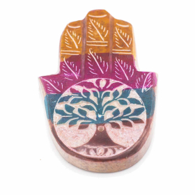 4x Zeepstenen Hamsa Wierookhouder 9x6cm - Levensboom