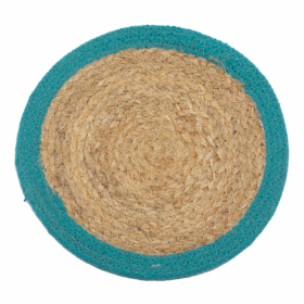 4x Natuurlijke Placemat - Jute & Katoen 30cm - Teal Rand