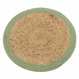 4x Natuurlijke Placemat - Jute & Katoen 30cm - Olijfkleurige Rand