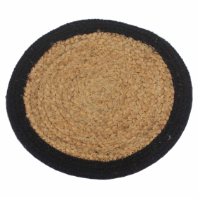 4x Natuurlijke Placemat - Jute & Katoen 30cm - Zwarte Rand