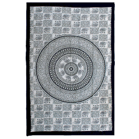 Eenpersoons Katoenen Bedsprei + Wandkleed - Mono - Olifant Mandala
