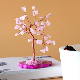 Edelstenenboom - Rozenkwarts op roze agaatbasis (35 stenen)