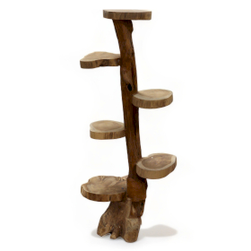 Naturel Teakhouten display met 6 planken, 120 cm hoog