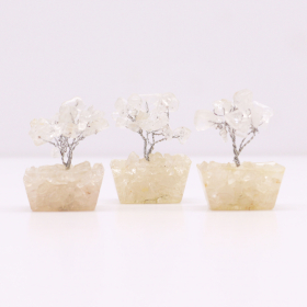 12x Mini Edelsteenbomen op Orgonietbasis - Bergkristal (15 stenen)