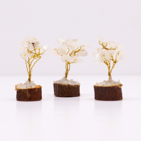 12x Mini Edelsteenbomen op Houten Basis - Bergkristal (15 stenen)