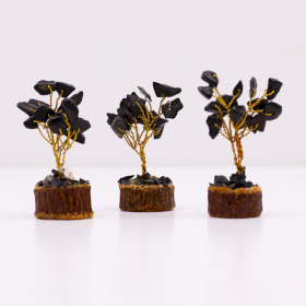 12x Mini Edelsteenbomen op Houten Basis - Zwarte Agaat (15 stenen)