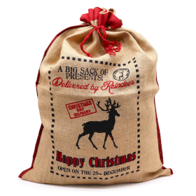 Jute Kerst Zak - Delivered By Reindeer
