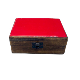 Middelgrote Keramische Geglazuurde Houten Doos - 15x10x6cm - Rood