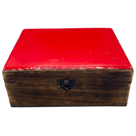 Grote Keramische Geglazuurde Houten Doos - 20x15x7.5cm - Rood