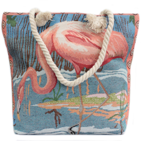 Klassieke Tas - Touw Handvat - Roze Flamingo