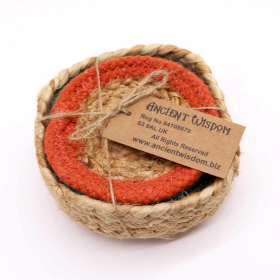 Natuurlijke Onderzetter - Jute & Katoen 10cm (set van 6) Gemengde kleuren in mand