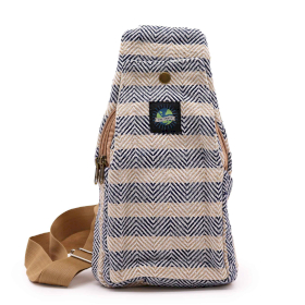 Body Cross Tas Natuurlijk Katoen - Bruinbeige & Marineblauw