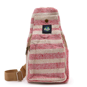 Body Cross Tas Natuurlijk Katoen - Bruinbeige & Roze