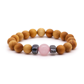 3x Cederhout Hartchakra Armband met Rozenkwarts