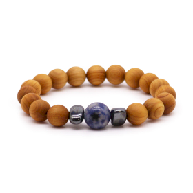 3x Cederhout Keelchakra Armband met Sodaliet