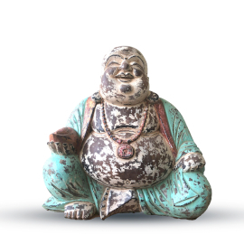 Vintage Mint Handgesneden Boeddhabeeld - 40cm - Gelukkige Boeddha